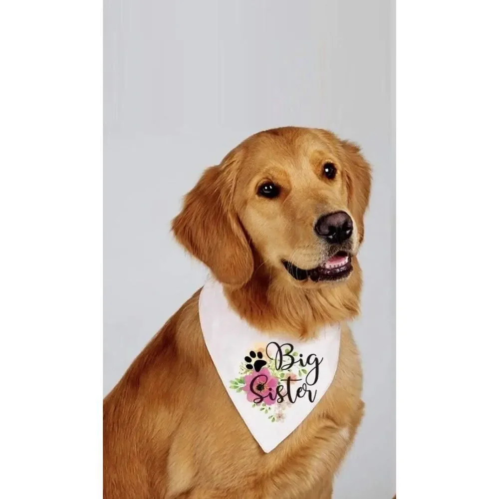 Big Sister Flower Boho Cotton Pet Dog Scarf Bandanas Gender Reveal Pregnancy NEW